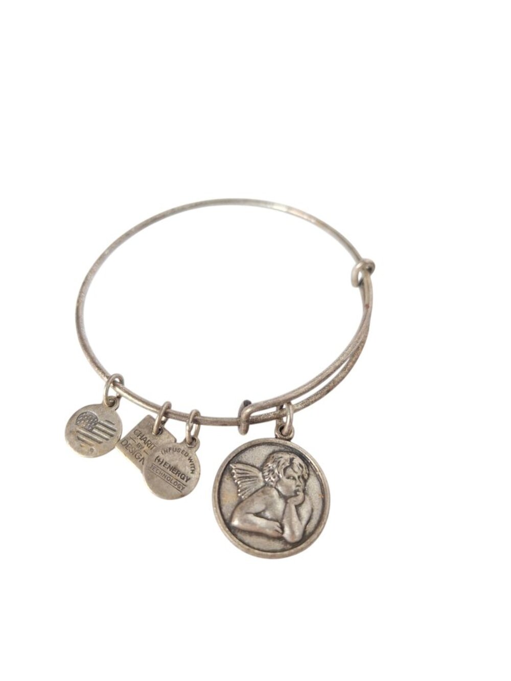 Alex and Ani Cherub Angel Charm Bangle Bracelet Rafaelian Silver Tone Expandable